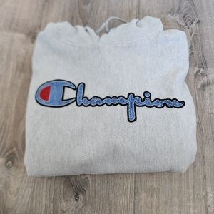 Gray Embrodiered Hoodie with Logo Patch